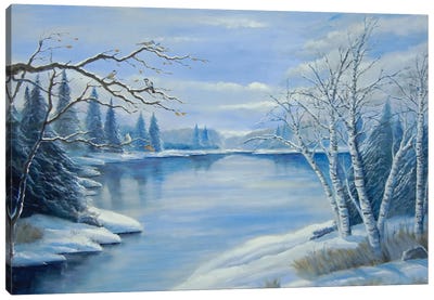 Winter Lake Canvas Art Print - Blue Art