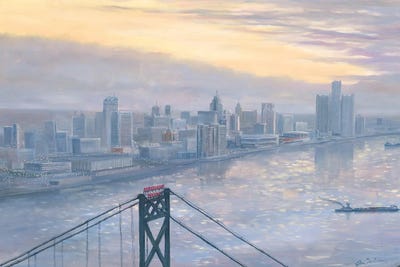 Riverfront At Daybreak, Detroit by Jim Williams framed wall art