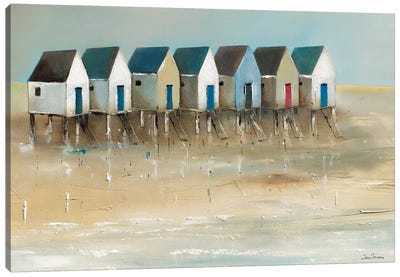 Beach Cabins I Canvas Art Print - Large Art for Bathroom