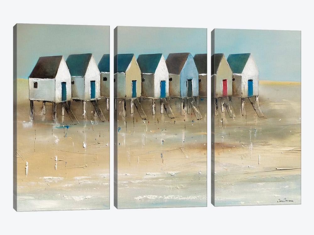 Beach Cabins I by Jean Jauneau 3-piece Canvas Artwork