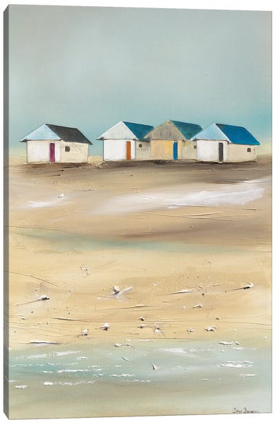 Beach Cabins IV Canvas Art Print - Village & Town Art