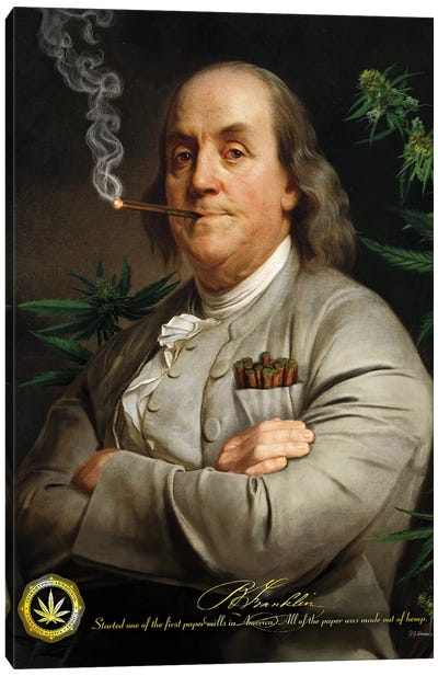 Ben's Cigar Canvas Art Print - Benjamin Franklin