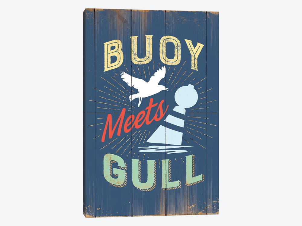 Buoy Meets Gull In Blue 1-piece Canvas Wall Art