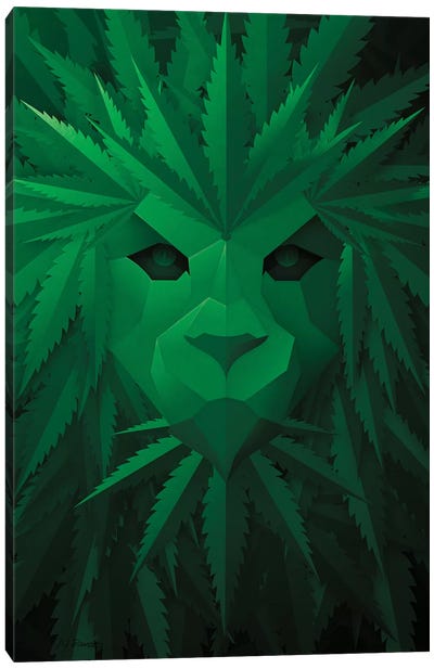 Green Lion Canvas Art Print - Marijuana
