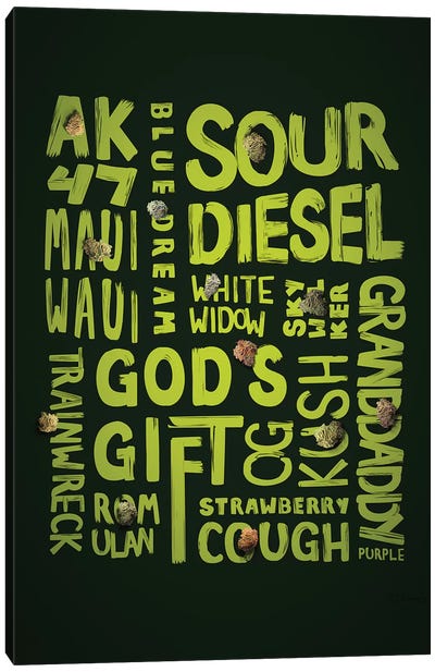 Green Words Canvas Art Print - Marijuana