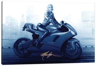 Marilyn's Ride In Blue Canvas Art Print - Model & Fashion Icon Art