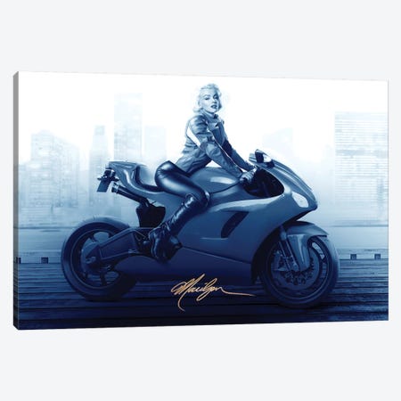 Marilyn's Ride In Blue Canvas Print #JJB44} by JJ Brando Art Print