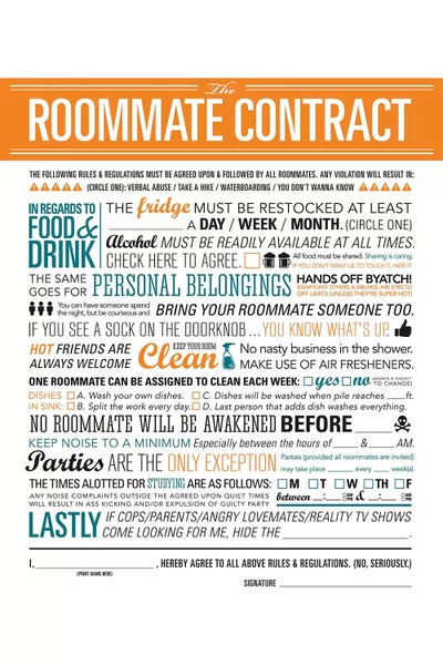 Roommate Contract by JJ Brando metal wall art