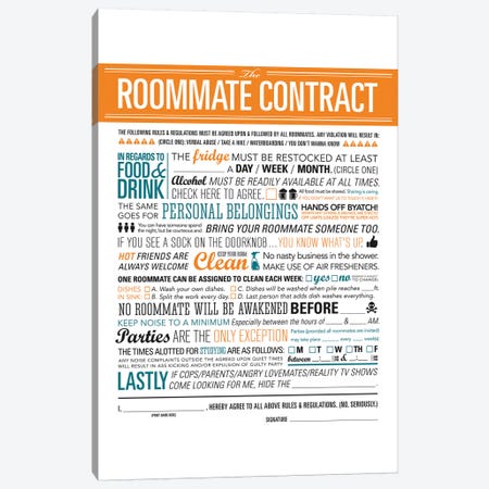 Roommate Contract Canvas Print #JJB55} by JJ Brando Canvas Art