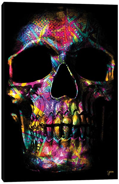 Pink Money Skull Canvas Art Print - Large Colorful Accents