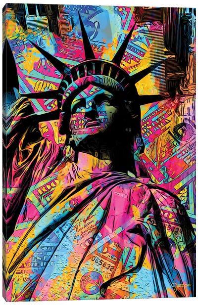 $Tatue Of Liberty Canvas Art Print - Money Art
