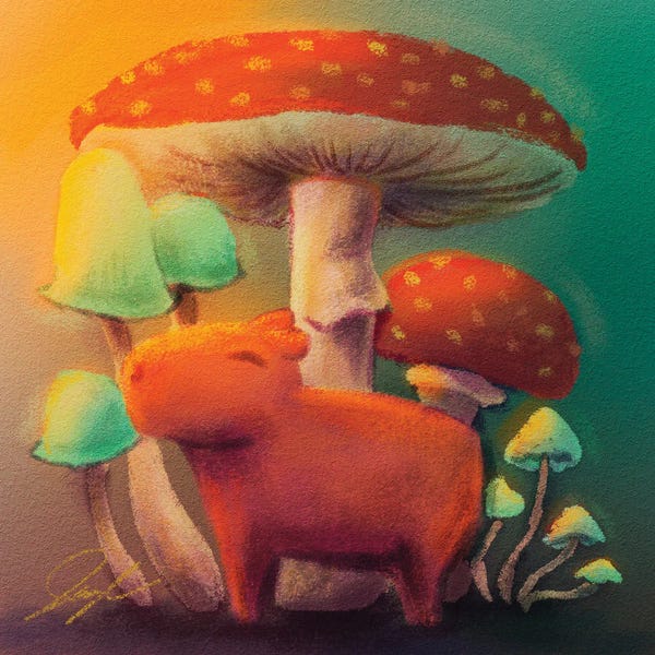 Capybara And Mushrooms