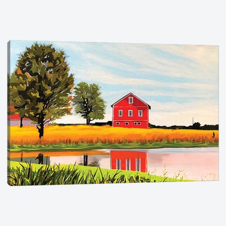 Red Barn Reflections Canvas Print #JJT17} by John Jaster Canvas Wall Art