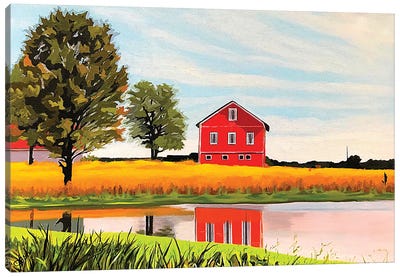 Red Barn Reflections Canvas Art Print - John Jaster