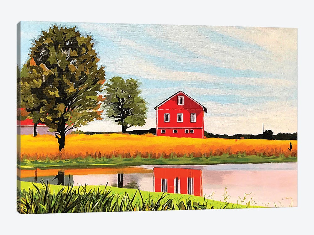 Red Barn Reflections by John Jaster 1-piece Canvas Art
