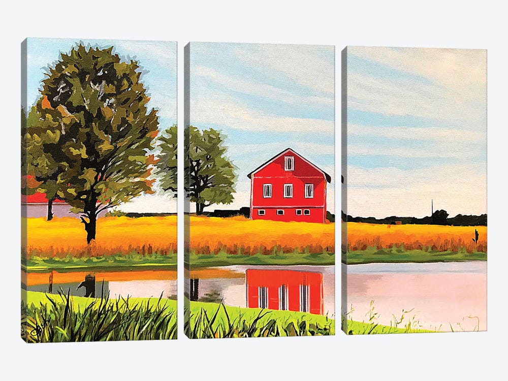 Red Barn Reflections by John Jaster 3-piece Canvas Artwork