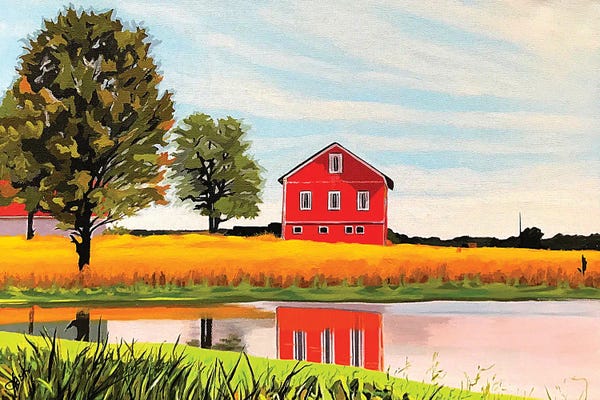 Barns: Red Barn Reflections by John Jaster