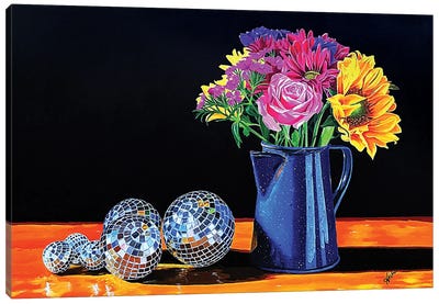 Coffee Pot With Glass Balls And Flowers Canvas Art Print - Disco Balls