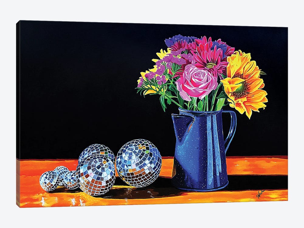 Coffee Pot With Glass Balls And Flowers by John Jaster 1-piece Canvas Artwork