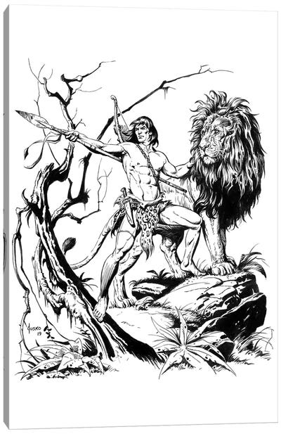 Tarzan And The Golden Lion Frontispiece Canvas Art Print - The Edgar Rice Burroughs Collection