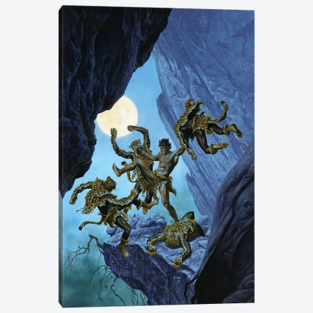 Tarzan® And The Leopard Men Canvas Print #JJU55} by Joe Jusko Canvas Art Print