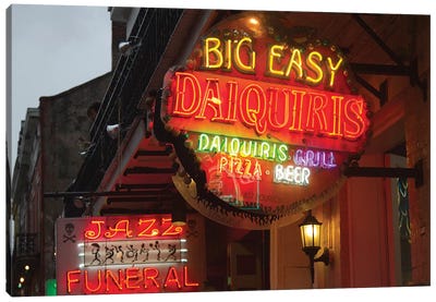 Neon Sign I, Big Easy Daquiris, Bourbon Street, French Quarter, New Orleans, Louisiana, USA Canvas Art Print - Beer Art