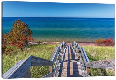 Michigan, Keweenaw Peninsula. Great Sand Bay, trail to beach and Lake Superior Canvas Art Print - Michigan Art