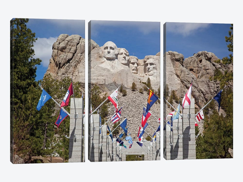 Avenue Of Flags, Grand View Terrace, Mount Rushmore National Memorial, Pennington County, South Dakota, USA by Jamie & Judy Wild 3-piece Canvas Print