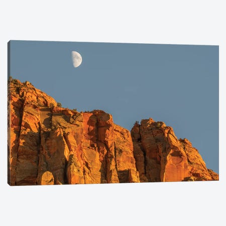 Utah, Zion National Park, Moon over The Watchman Canvas Print #JJW51} by Jamie & Judy Wild Canvas Artwork