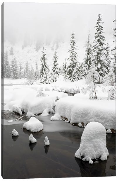 Washington State, Central Cascades Winter Scene At Granite Lake Canvas Art Print - Glacier & Iceberg Art