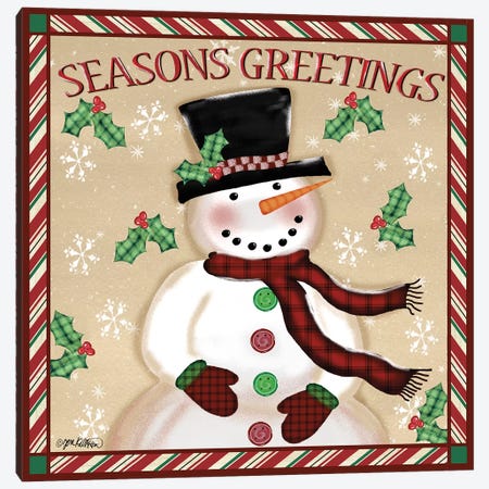 Season's Greetings Snowmen I Canvas Print #JKI13} by Jen Killeen Canvas Art Print