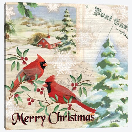 Vintage Christmas Postcard I  Cardinal Canvas Print #JKI15} by Jen Killeen Canvas Art