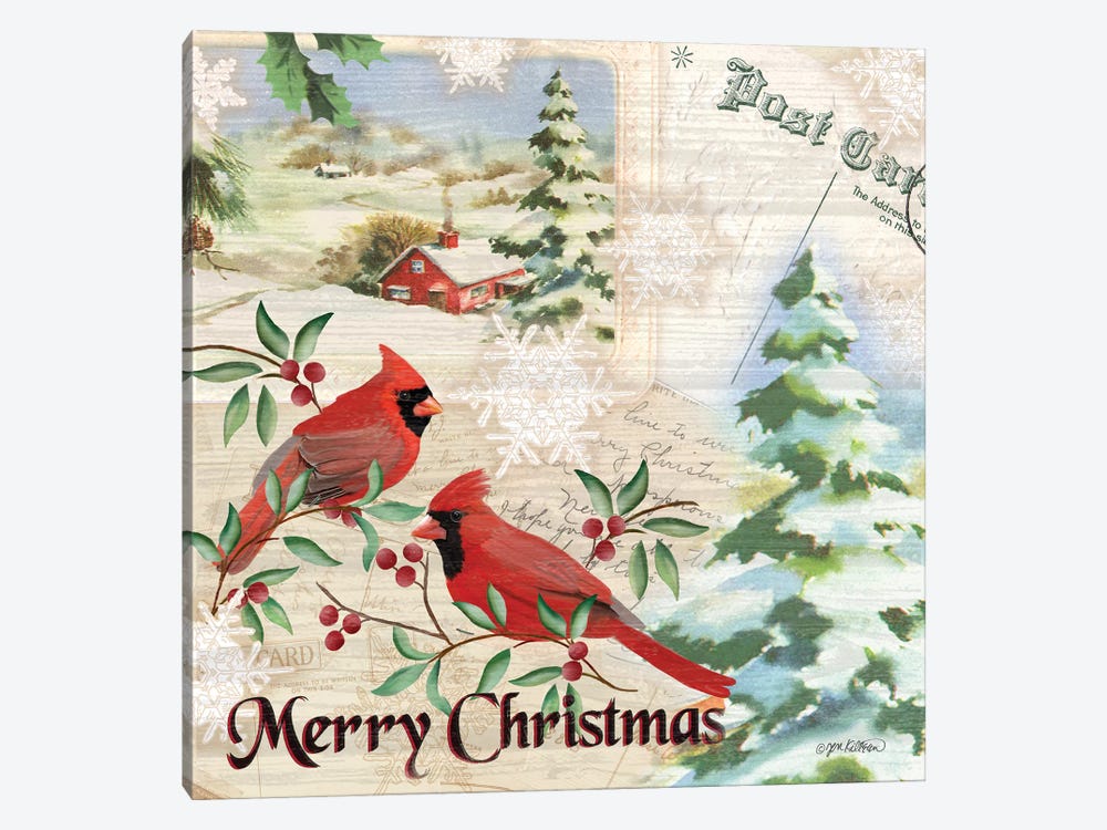 Vintage Christmas Postcard I  Cardinal by Jen Killeen 1-piece Canvas Art