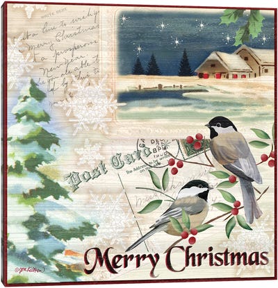Vintage Christmas Postcard II Canvas Art Print - Sparrow Art