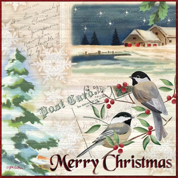 Sparrows: Vintage Christmas Postcard II by Jen Killeen