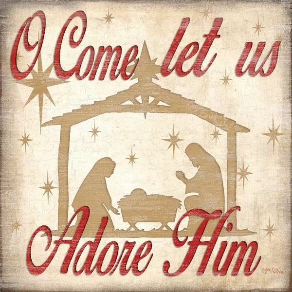 Vintage Christmas: Adore Him Nativity Red  by Jen Killeen