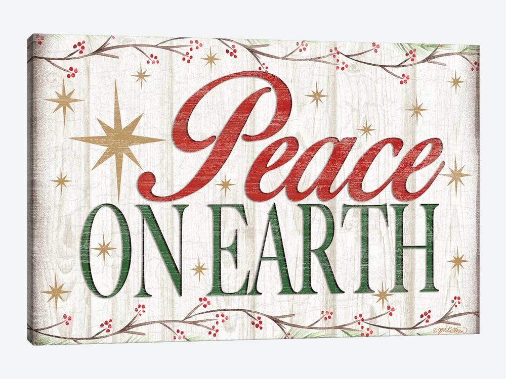 Peace on Earth Wood Sign by Jen Killeen 1-piece Canvas Art Print