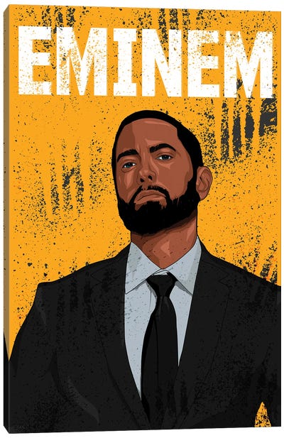Eminem Canvas Art Print - Black, White & Yellow Art