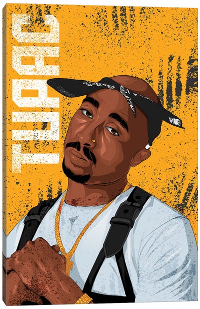 Tupac Shakur Canvas Art Print - Black, White & Yellow Art