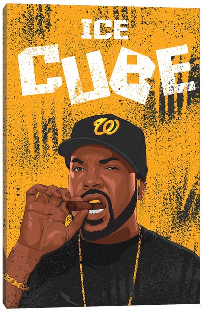 Ice Cube Canvas Art Print - Black, White & Yellow Art