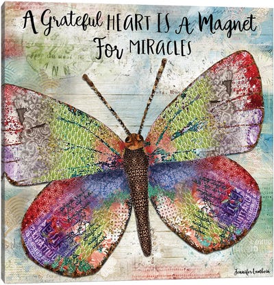 A Grateful Heart Butterfly Canvas Art Print - Happiness Art