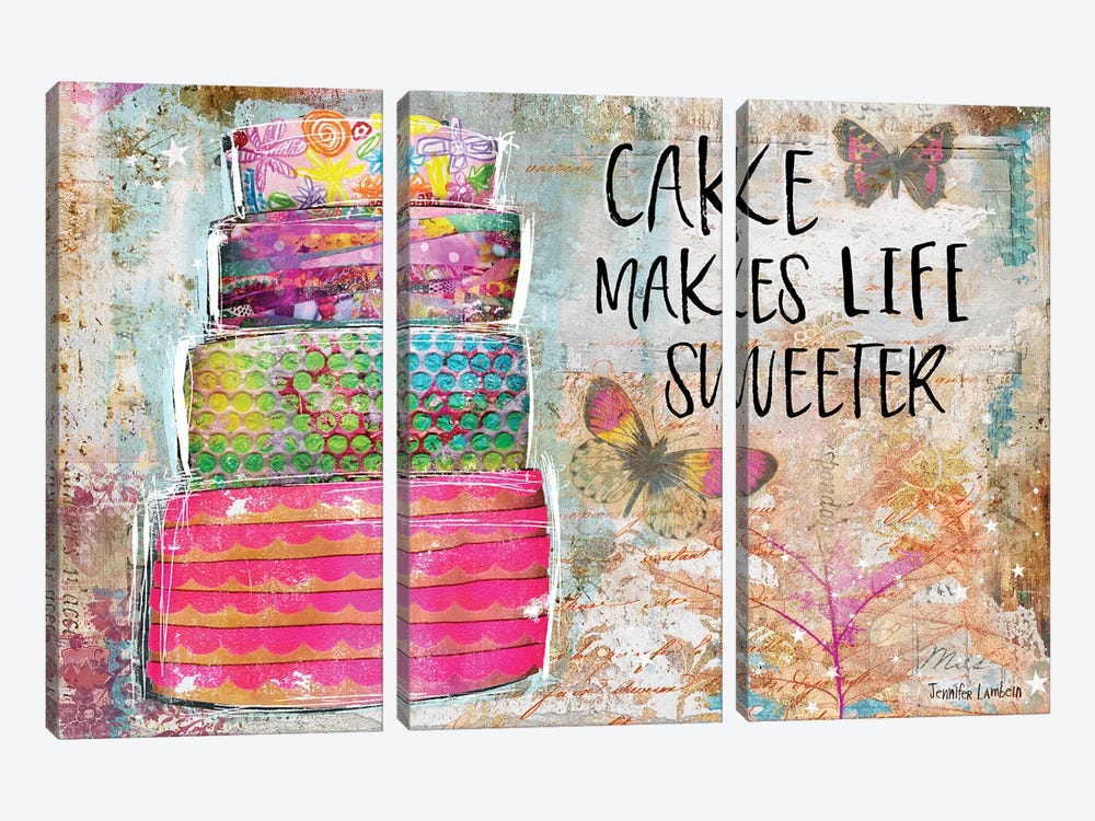Cake Makes Life Sweeter by Jennifer Lambein 3-piece Canvas Print