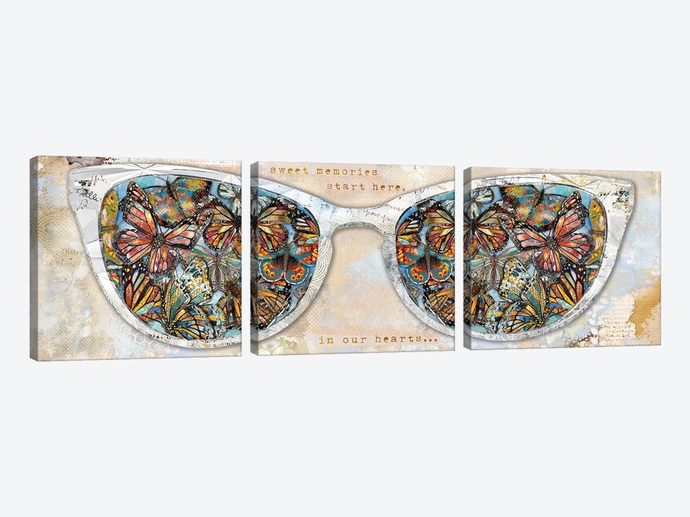 Butterfly Colored Glasses by Jennifer Lambein 3-piece Canvas Art Print