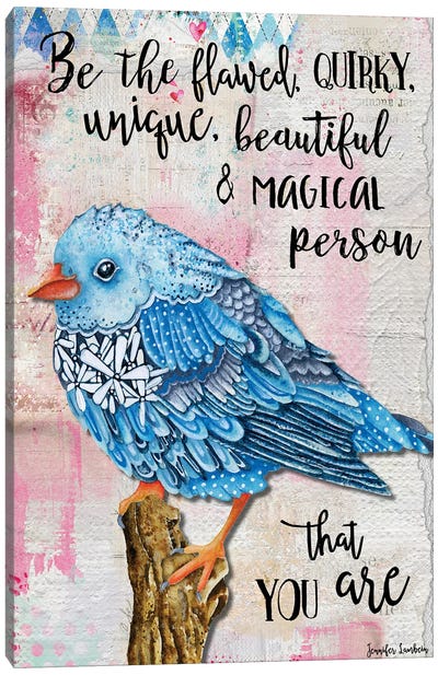 Be The Flawed Blue Bird Canvas Art Print - Jennifer Lambein