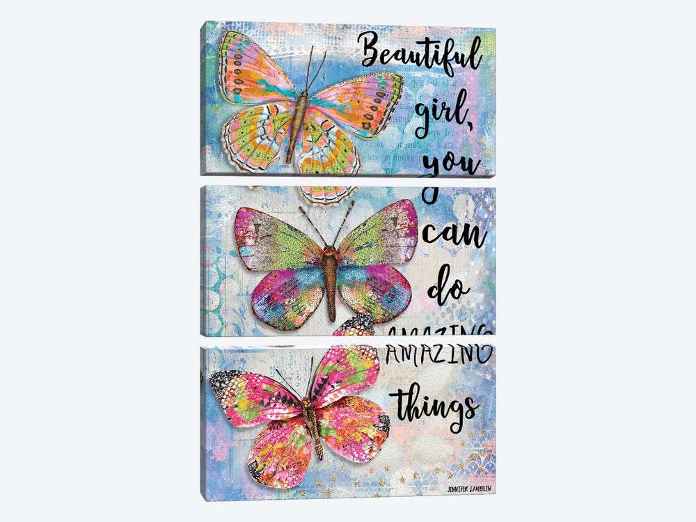 Beautiful Girl Butterfly Trio by Jennifer Lambein 3-piece Art Print