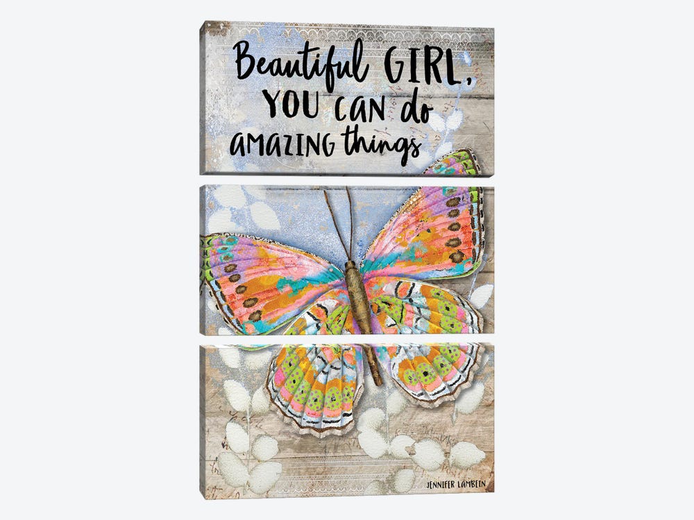 Beautiful Girl Butterfly by Jennifer Lambein 3-piece Canvas Print