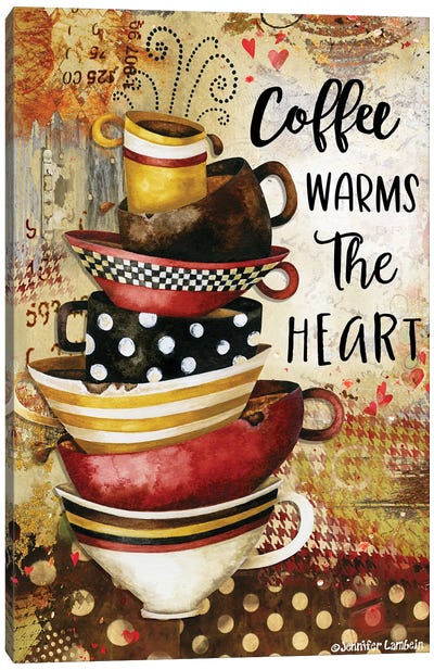 Coffee Warms The Heart Canvas Art Print - Kitchen Equipment & Utensil Art