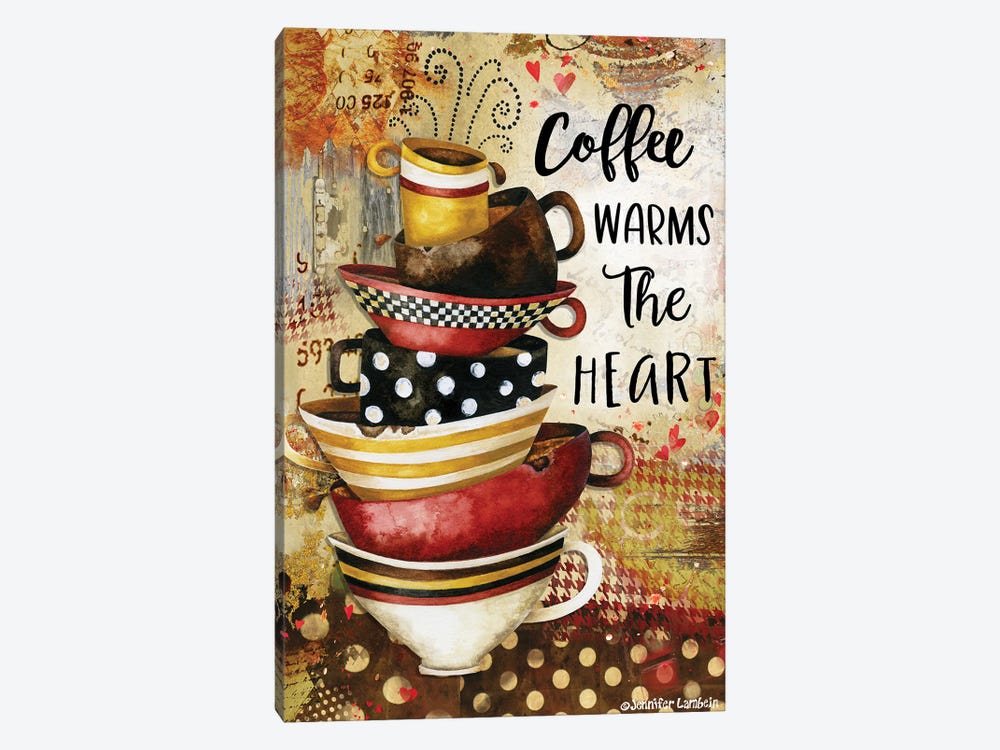 Coffee Warms The Heart by Jennifer Lambein 1-piece Canvas Art Print