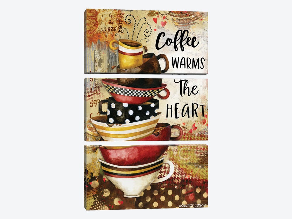Coffee Warms The Heart by Jennifer Lambein 3-piece Canvas Art Print