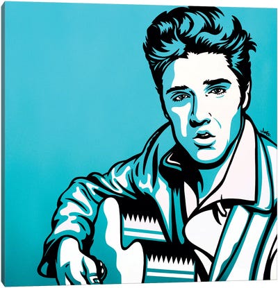 Elvis Canvas Art Print - Black, White & Blue Art